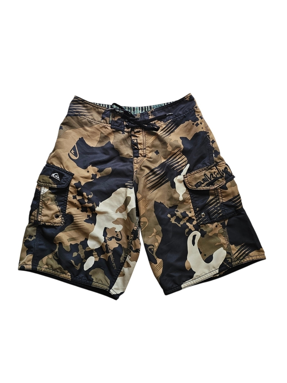 Vintage Quiksilver Men's Camo Cargo Board Shorts - Brown/Black